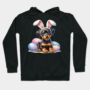 Puppy Doberman Pinscher Bunny Ears Easter Eggs Happy Easter Hoodie